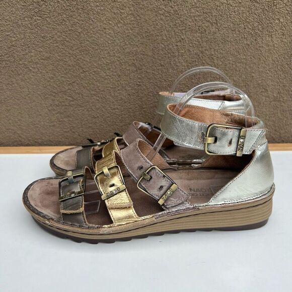 Naot Begonia Sandals Metallic Silver Gold Buckle Platform Size 41 US 10-10.5 - Picture 4 of 9